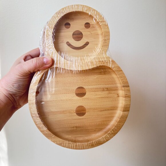 Eco-Friendly Bamboo Snowman Bowl Set of 3 Christmas Holiday Serving Platters - Picture 3 of 9
